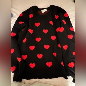 Black and Red Soft Heart Print Sweater